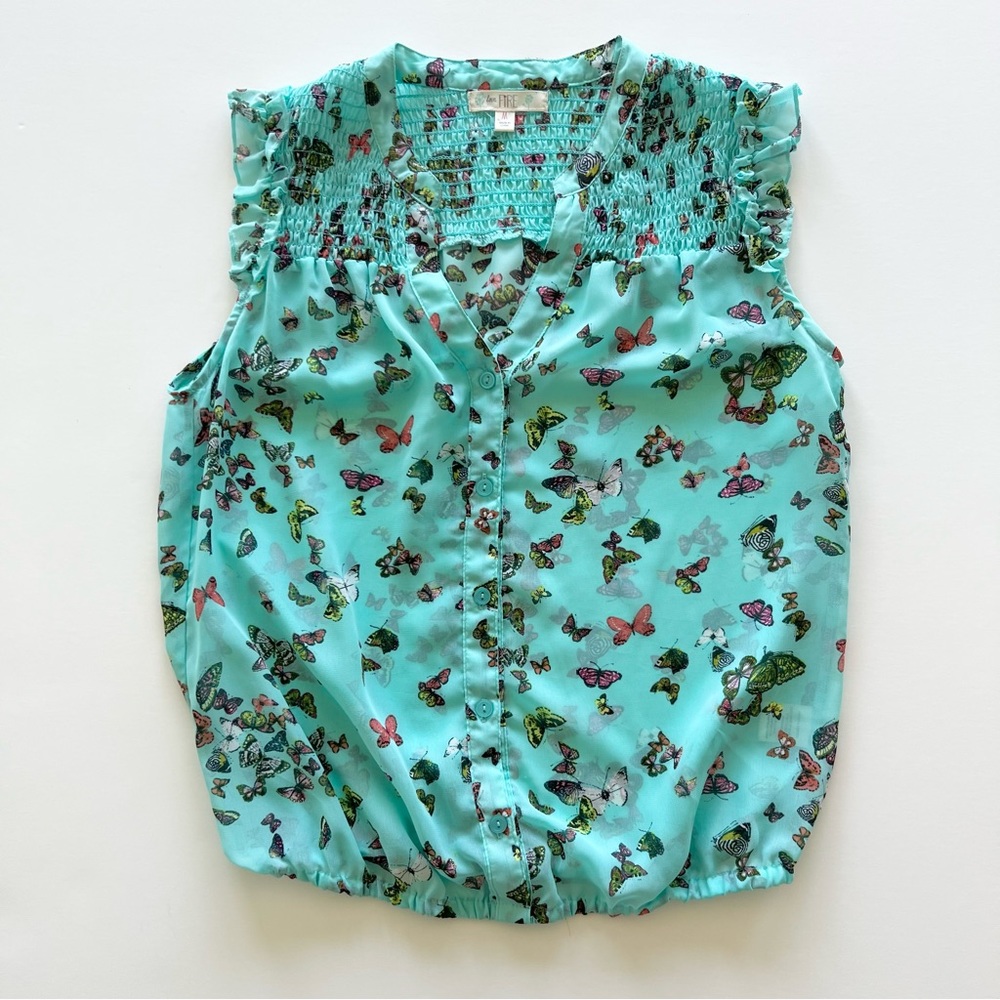 Love Fire Blue-Green Butterfly Blouse, Medium